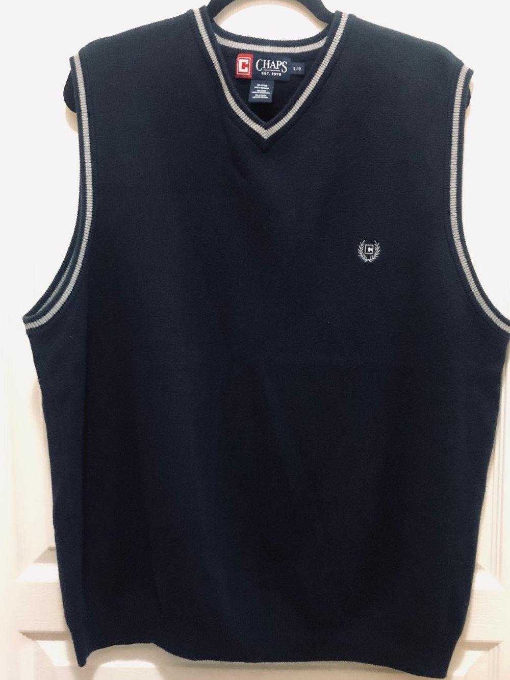 CHAPS men’s Large Navy Blue sweater vest 100% cotton Ralph Lauren